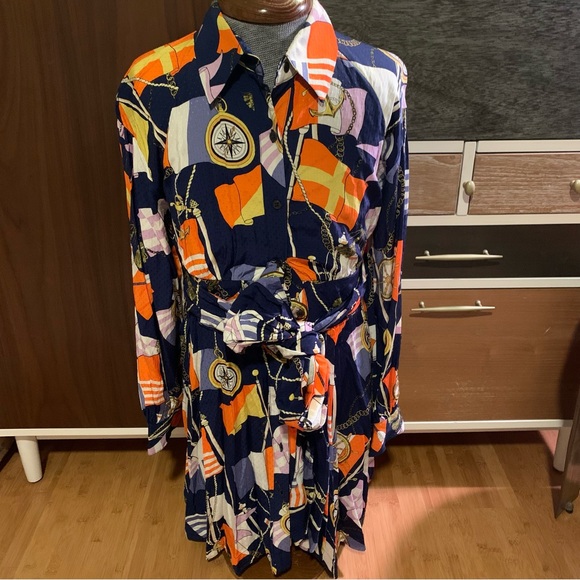 Anthropologie Maeve Mini Shirtdress Nautical Navy Long Sleeve XS Dress Boho - Picture 3 of 7